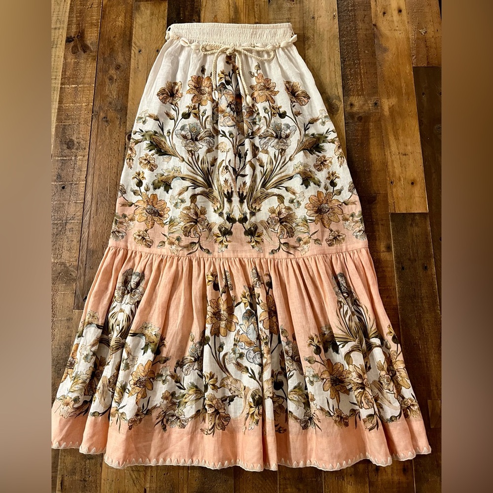 Zimmermann Chintz Linen Midi Skirt | AU 0 | US 4